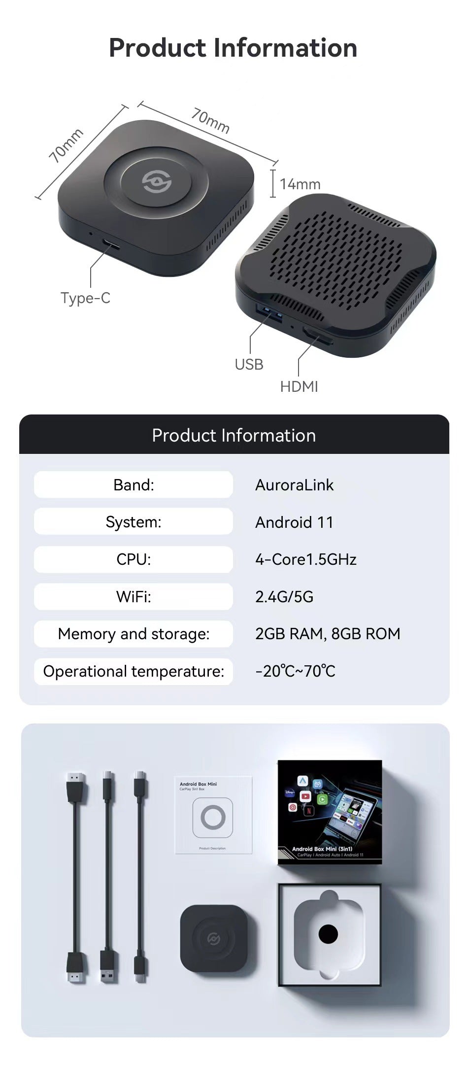 Original Car Wired To Wireless CarPlay Android Auto Video YouTube With USB-HDMI Port
