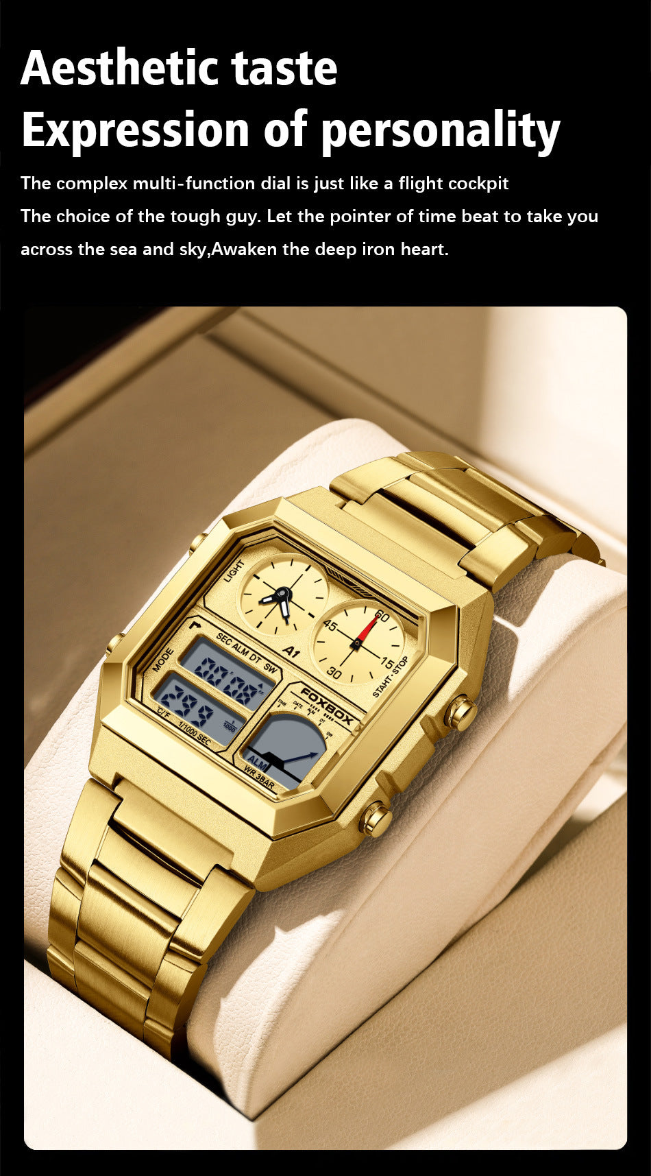 Dual Display Multifunctional Waterproof Alarm Clock Luminous Sports Chronographe Watch
