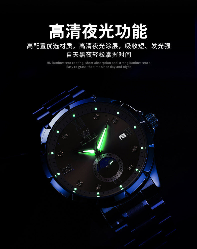 Stylish Mens Diamond-encrusted Calendar Quartz Watch A Classic Timepiece For The Modern Businessman