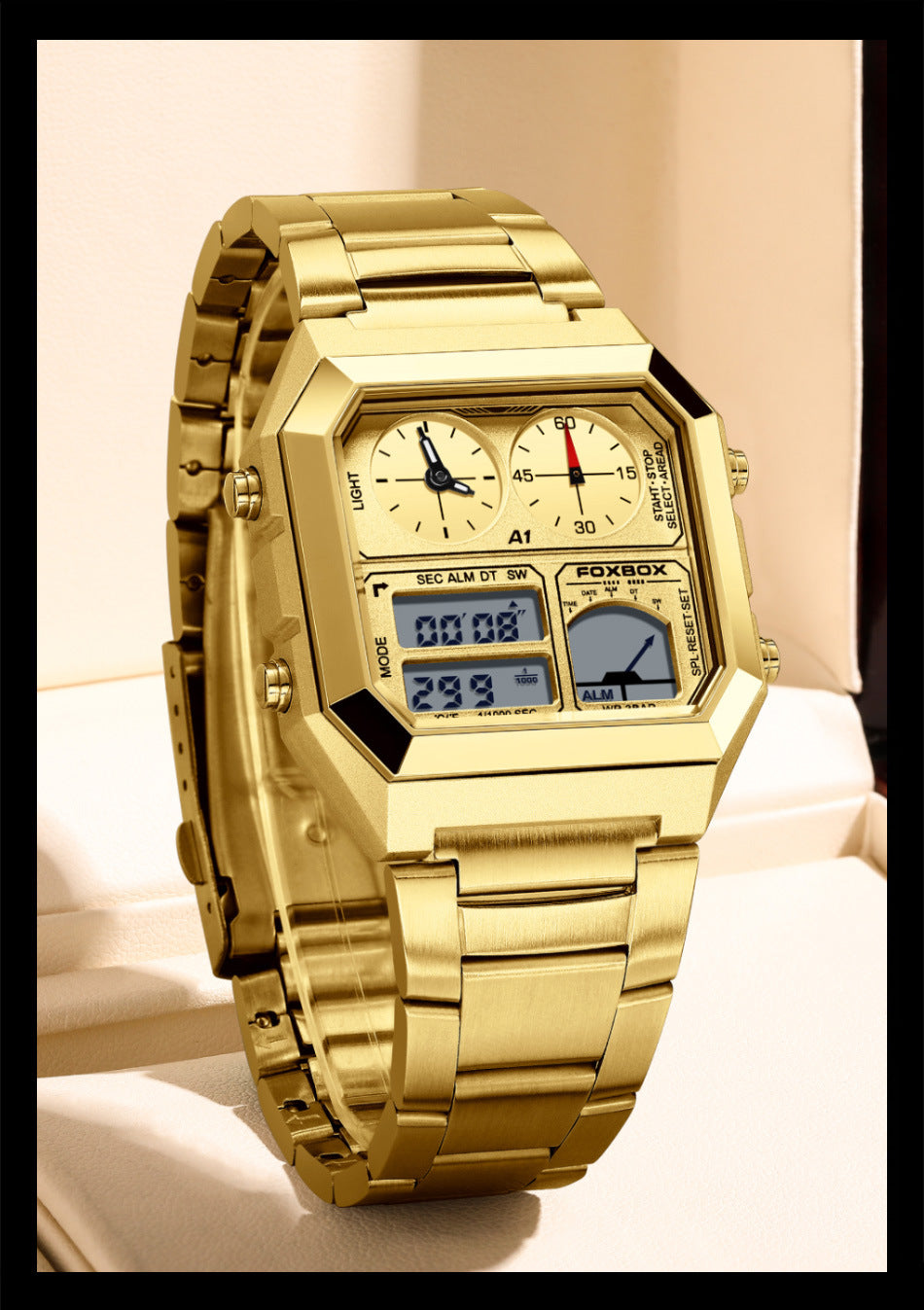 Dual Display Multifunctional Waterproof Alarm Clock Luminous Sports Chronographe Watch