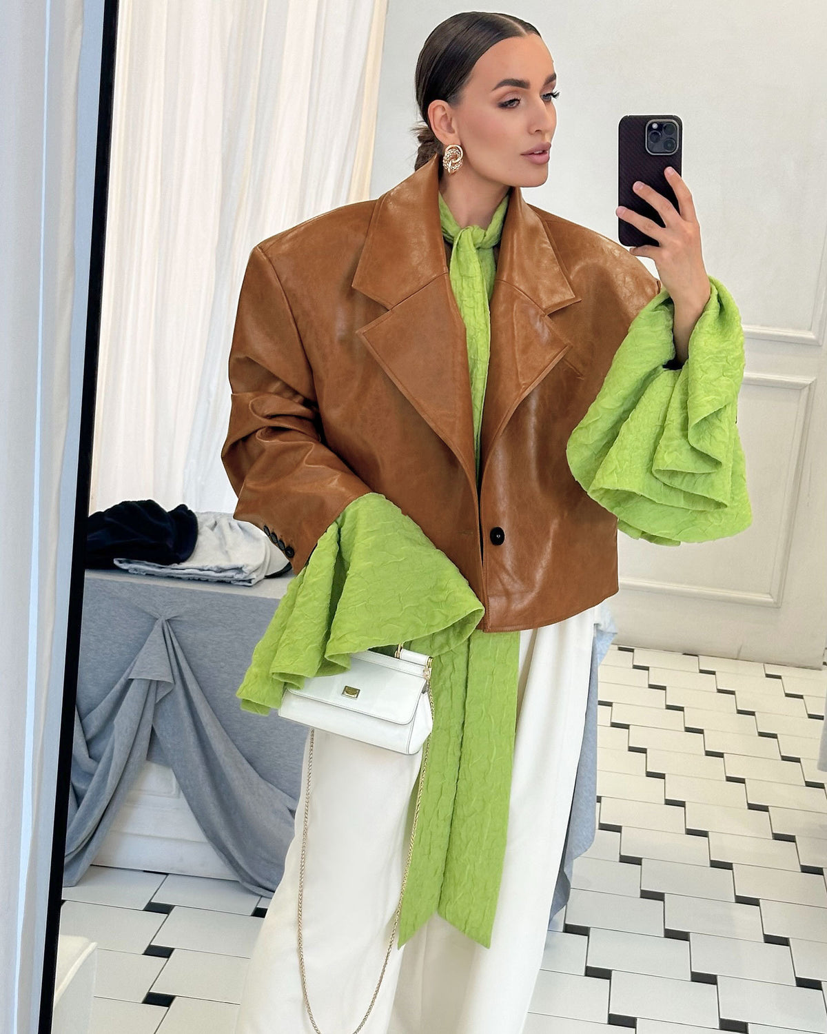 Suit Collar PU Leather Jacket Coat For Women