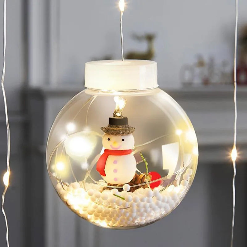 10PCS LED Christmas Curtain Lamp Fairy Snowman Wishing Ball Lamp String Christmas Window Decoration Christmas Light Room