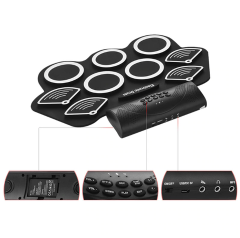 Foldable silicone hand roll electric drum