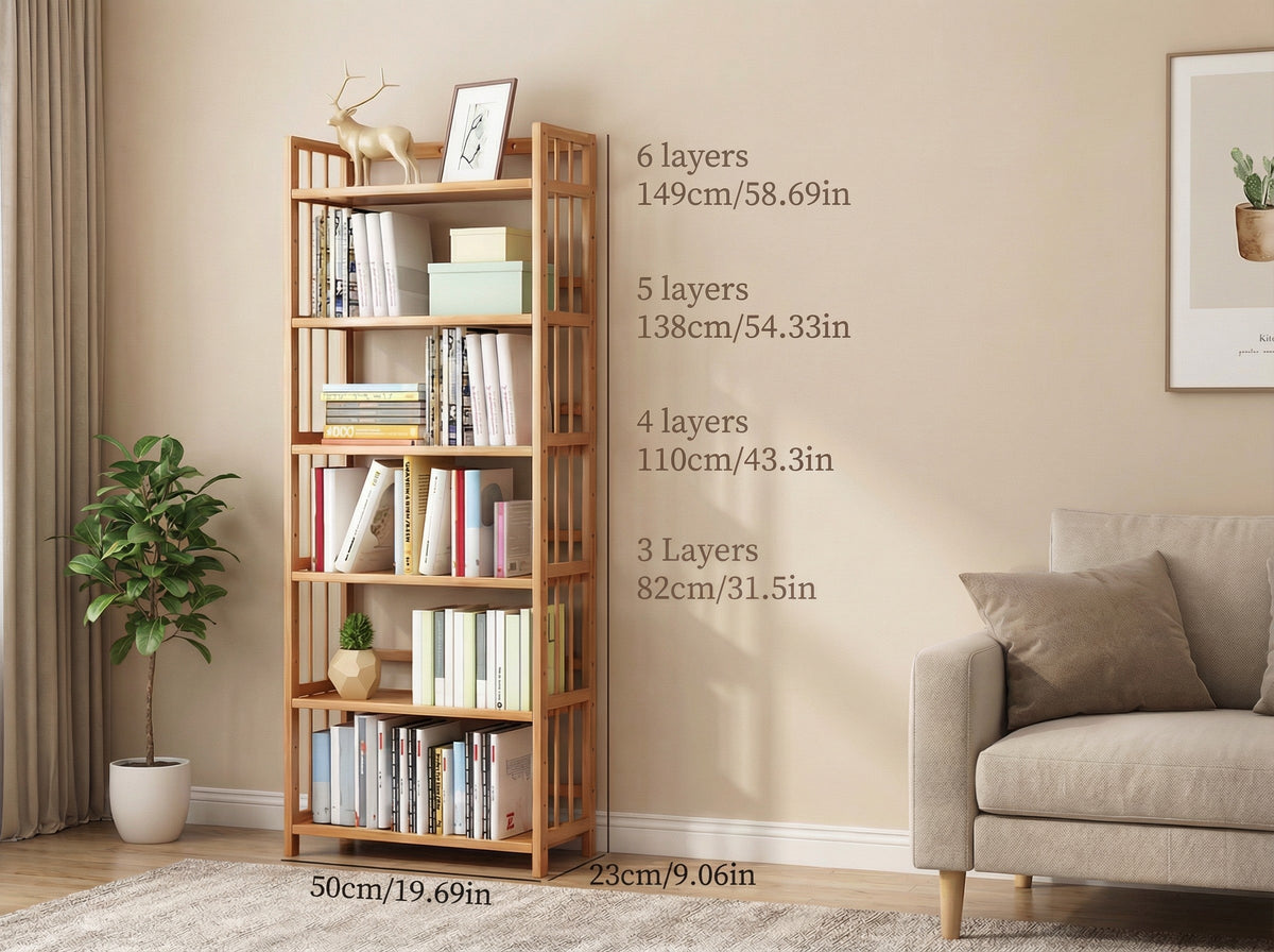 Tall Bamboo Bookshelf – Adjustable Shelves, Narrow Freestanding Storage Rack