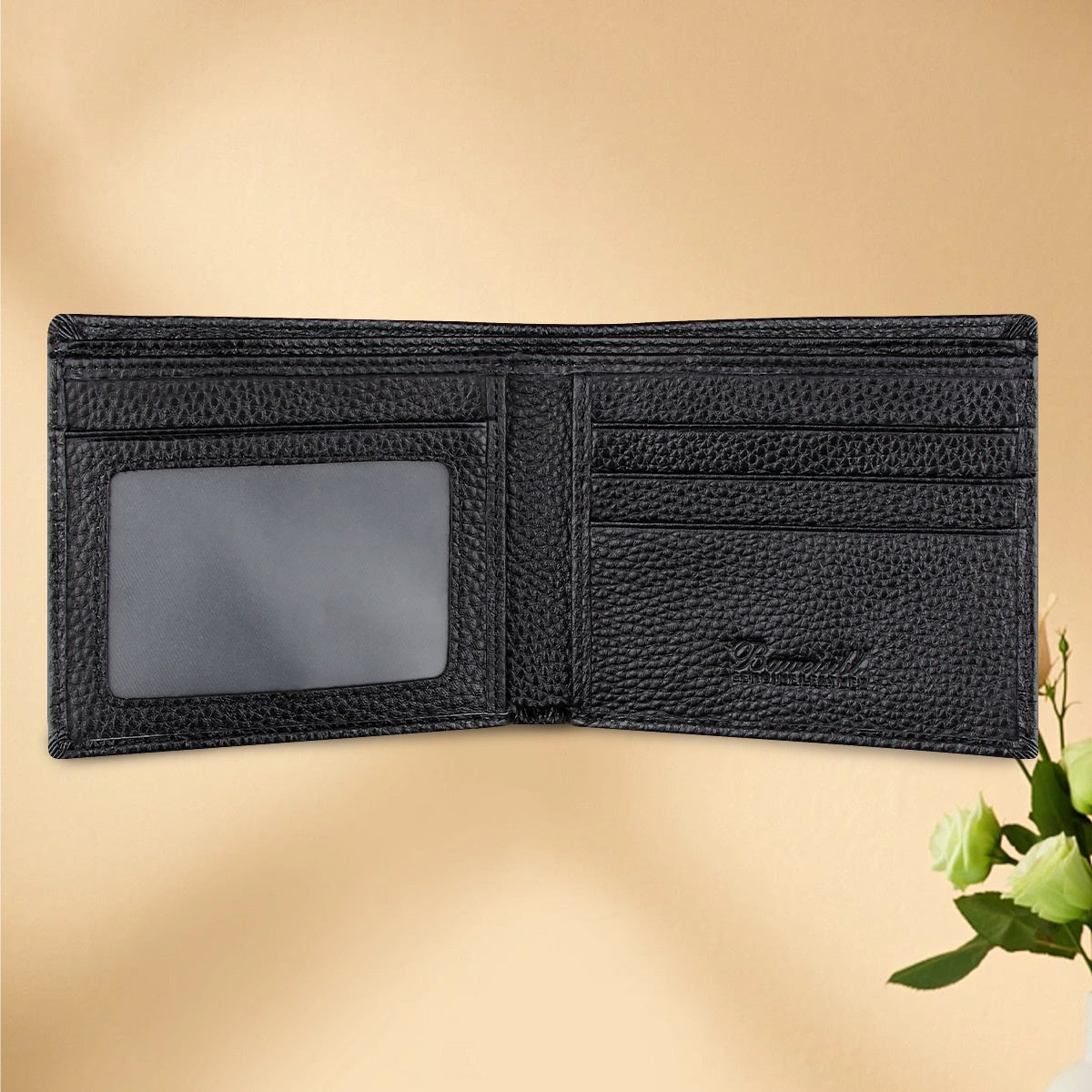 Black Men's Genuine Leather Wallet Cowhide Short Bifold