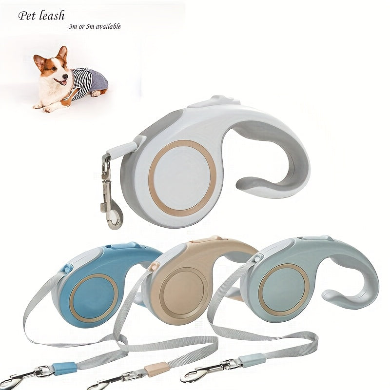 Retractable Dog Leash with 16-Foot Tape, One-Button Lock and Six Champagne, White or Blue Size Options — image 1