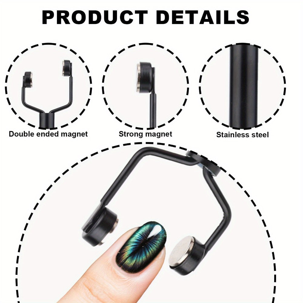 4-in-1 Y-Shaped Cat Eye Nail Magnet Stick Double Head – Heart & Multi-Pattern Magnetic Tool for Cat Eye Gel Polish Nail Art —