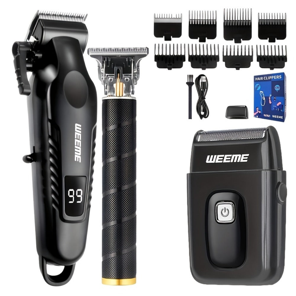 3-in-1 Hair Clipper Grooming Kit for Men – WEEME USB Rechargeable Cordless Beard Trimmer & Body Shaver Set, Home Barber Hair 
