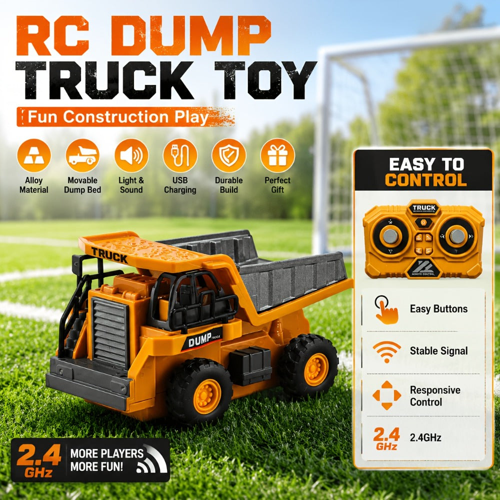 Remote Control Excavator Loader Dump Truck Toy for Kids 2.4GHz Alloy RC Construction Vehicle with Light & Sound — image 9