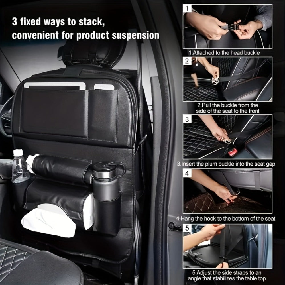 Car Rear Seat Organizer with Foldable Table, Footrest, Cup Holder, Tissue Box & Laptop Base – 2-Piece Premium Back Seat Stora