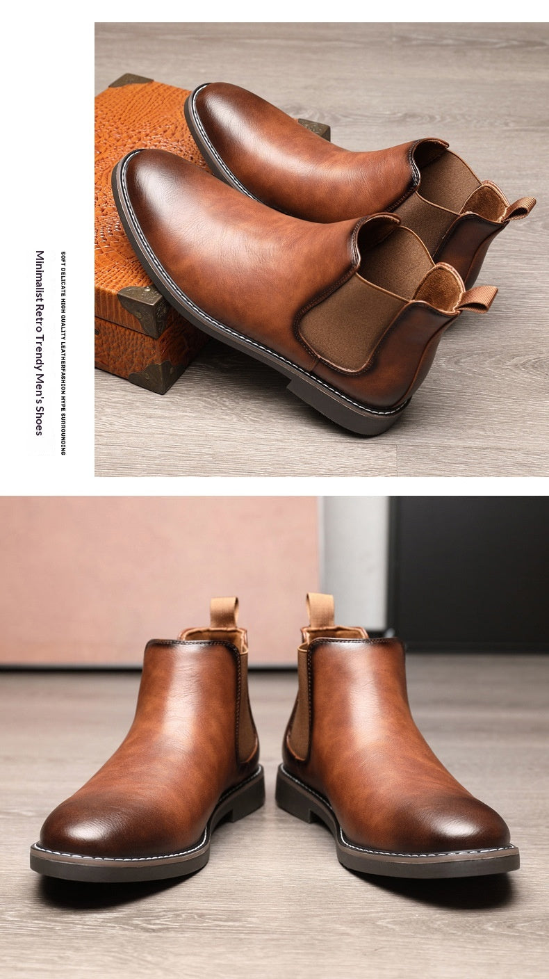 Youth Pointed Ankle Boots Large Size Men's Leather Boots