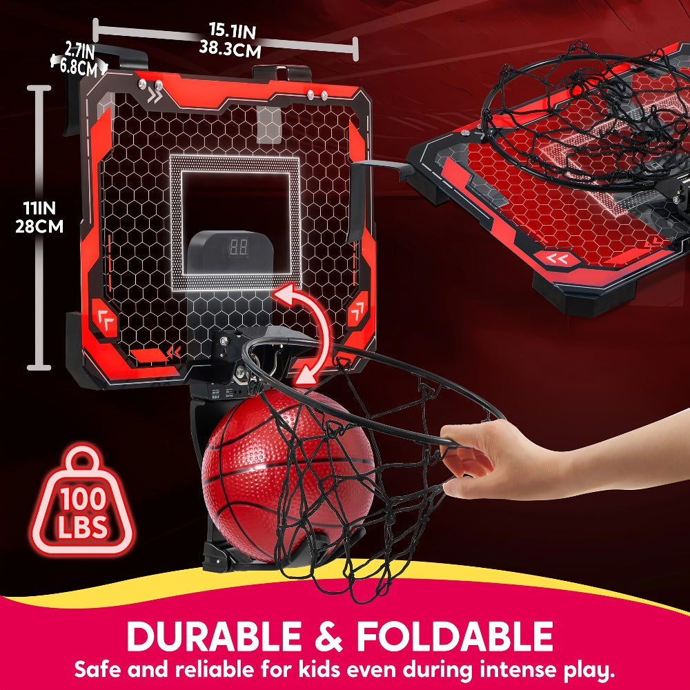 Indoor Basketball Hoop for Kids Over the Door, Light Up LED Scoreboard 4 Balls Air Pump 3 Game Modes 7 Light Shows — image 8