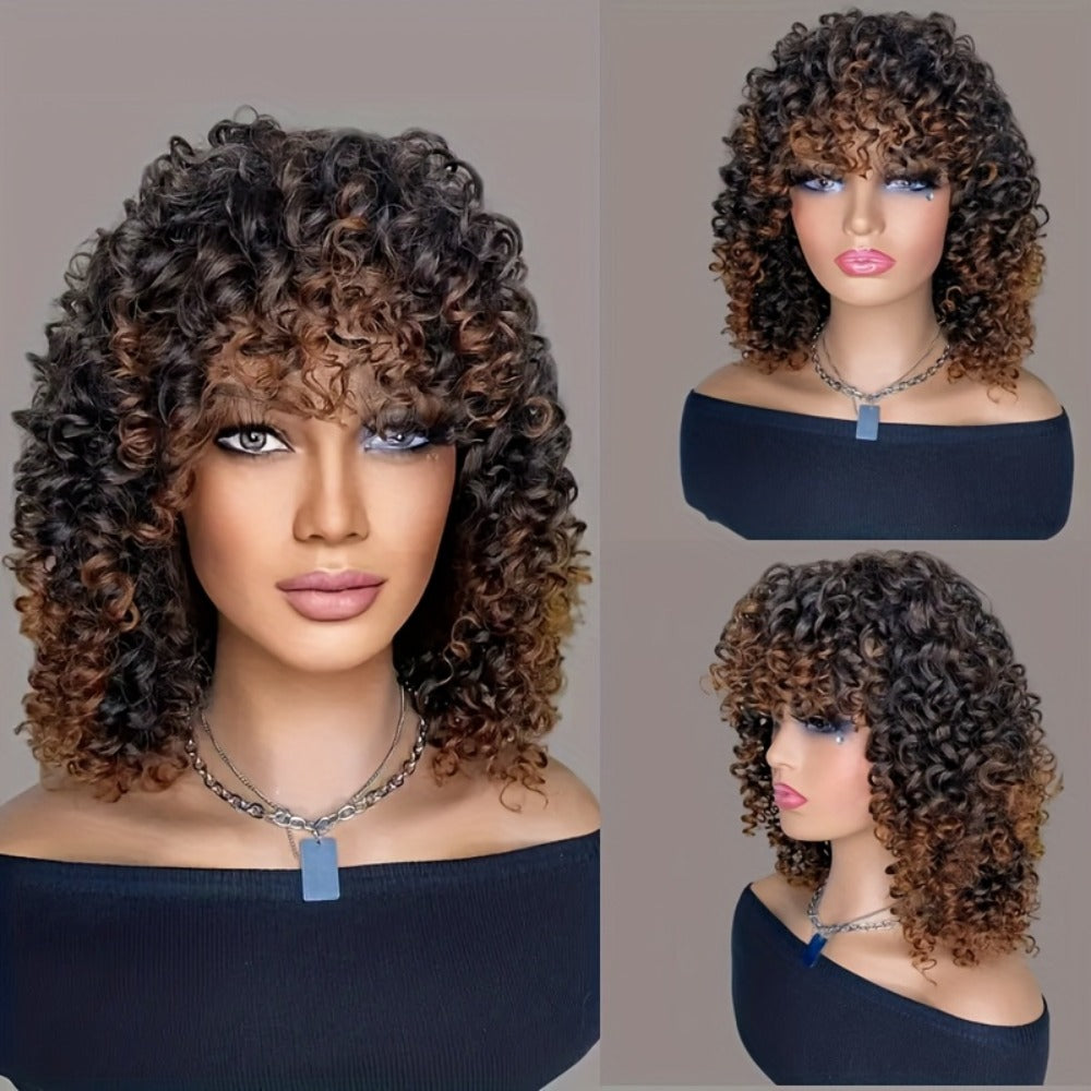 Synthetic Wig 14-Inch Deep-Wave Curly Bob with Bangs, Glueless Elastic-Band Cap for Daily Styling — image 2