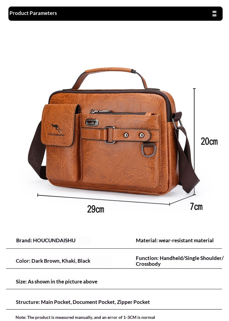 Men's Large Capacity PU Shoulder Bag Retro Business Style