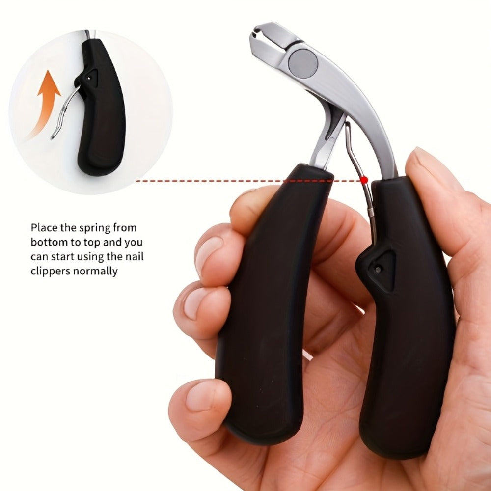 Wide-Jaw Nail Clipper and File Set, Two-Piece Black-Handle Kit with Curved Concave Edge and Stainless-Steel-Labeled Component