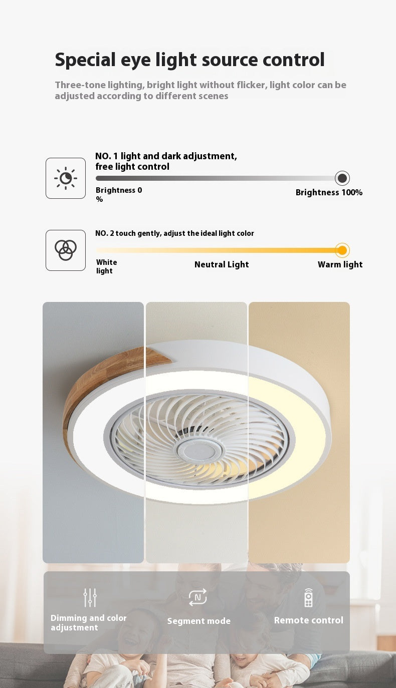 Solid Wood Ceiling Fan Lamp Bedroom Invisible Dining Room Ceiling Fan Lights