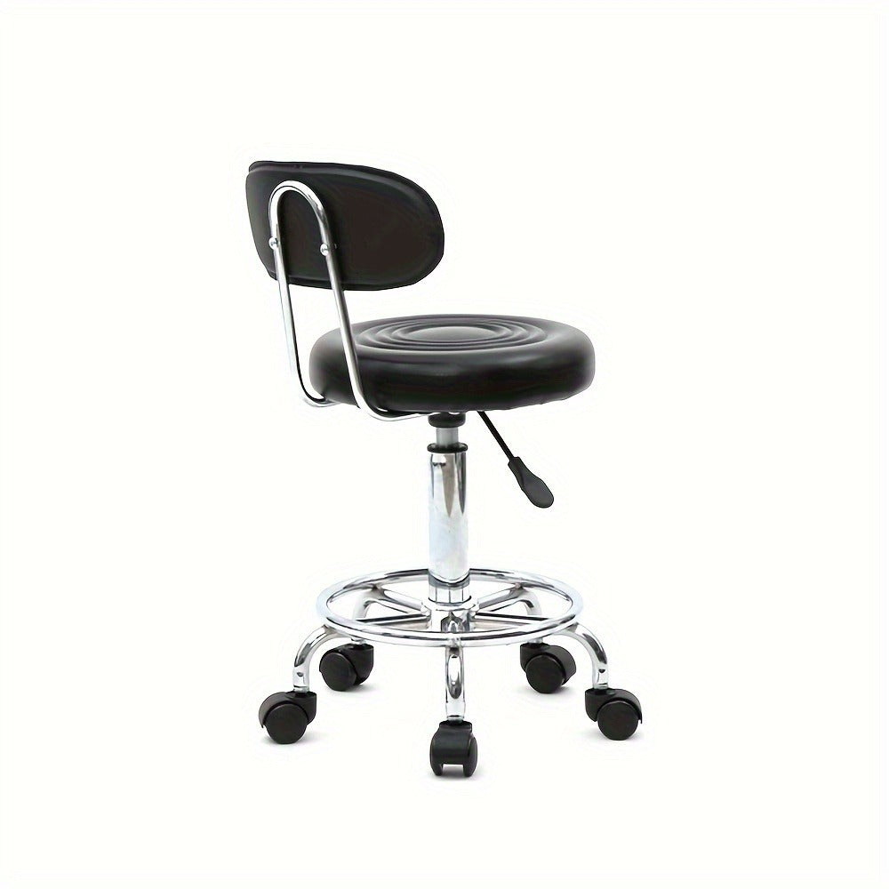 Cushioned Salon Stool with Backrest & Adjustable Height 18.9"-22.8" – Round 360° Swivel Chair for Hair Salon Spa Barbershop O