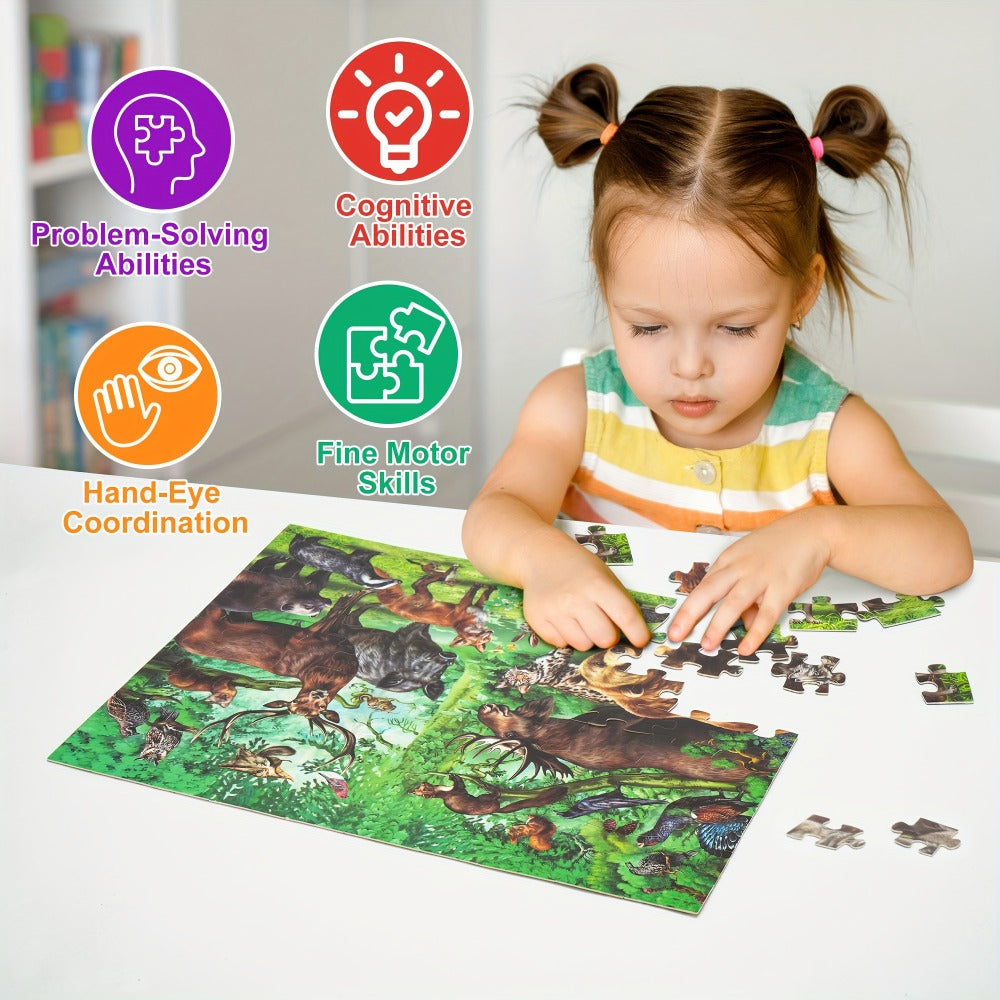 Double Sided Puzzle for Kids 100 Pieces Jungle Animals, 2-in-1 Jigsaw Educational Toy for Boys & Girls Ages 3 4 5 6 7 8 — ima