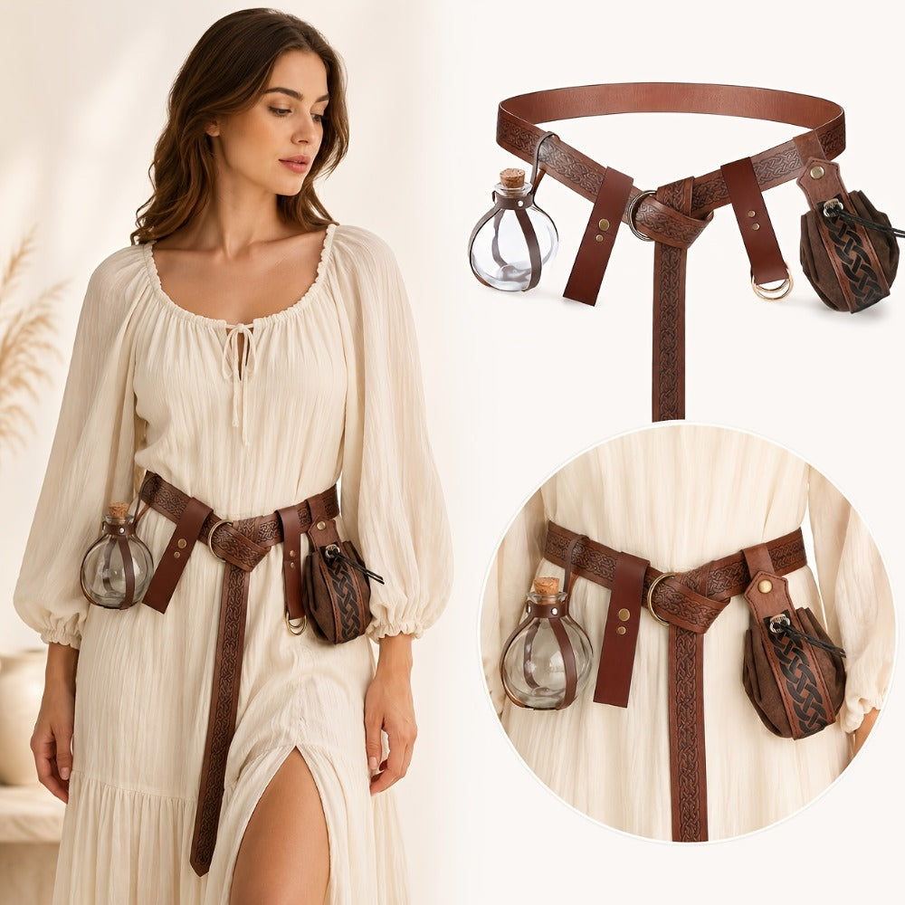 Costume Accessories 5-Piece Medieval Belt Set with Harness, Pouch, Bottle Holder and Two Color Options — image 5