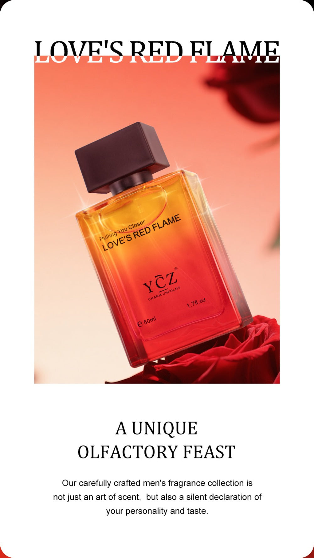 Cologne Eau de Parfum for Men YCZ LOVE'S RED 1.7 fl oz Spray with Red Glass Bottle and Box — image 7