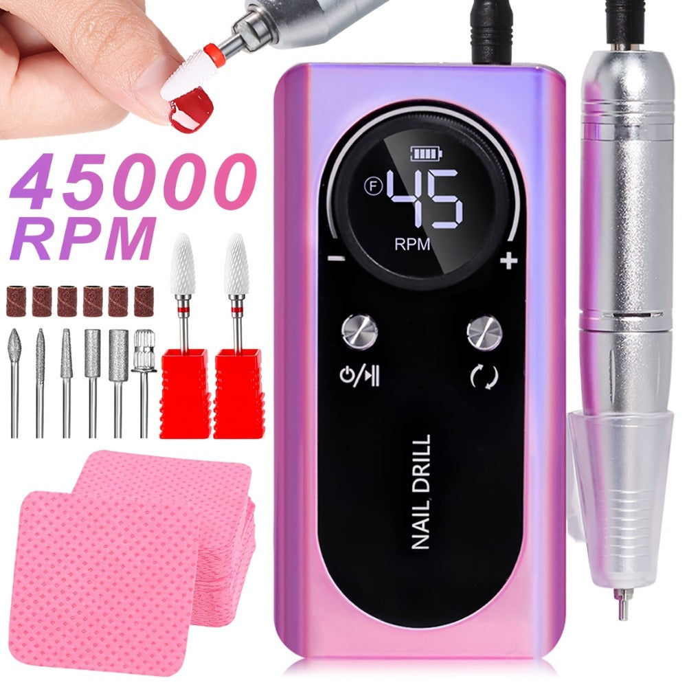 Electric Nail Drill 45000 RPM Cordless Kit with Power Display, Adjustable Speed and Three Colors — image 6