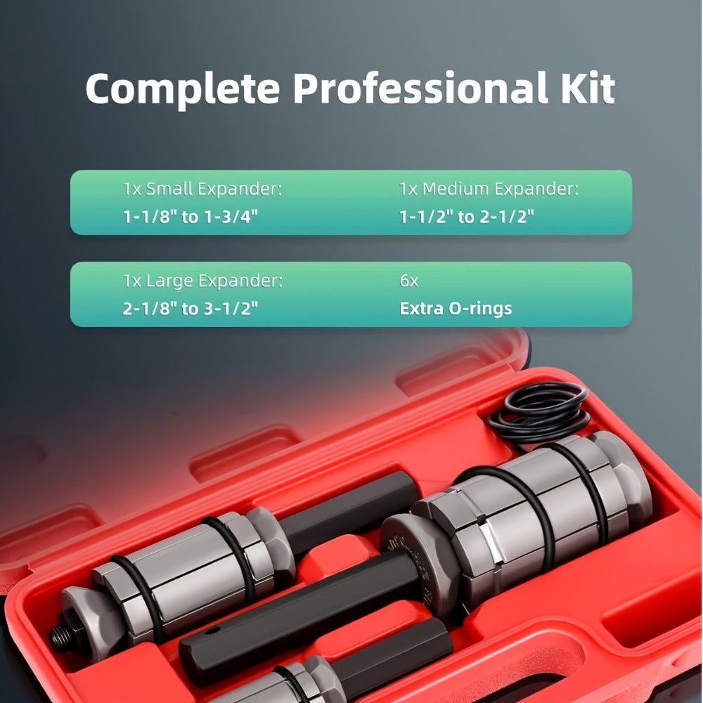 Pipe Expander Spreader Tool Set 3-Piece with 12 O-Rings – 1-1/8" to 3-1/2" Exhaust Muffler Silencer Repair Drop Forged Heat-T