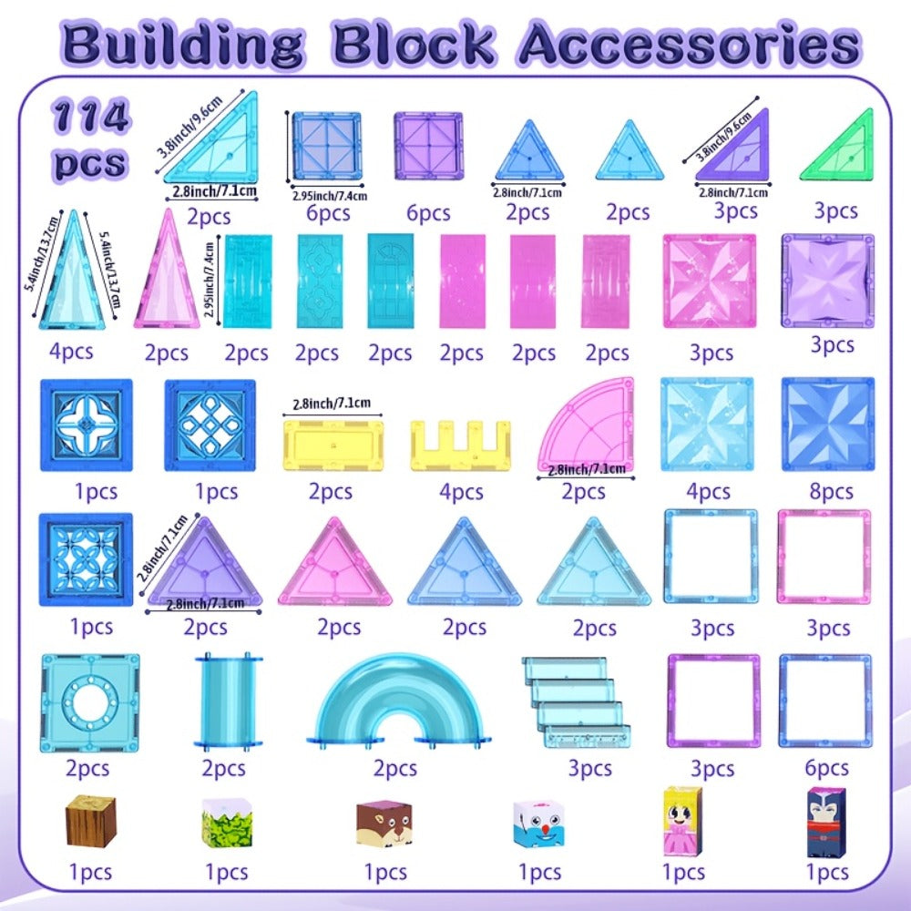 Magnetic Tiles 114-Piece Purple and Blue Ice Castle Building Set with Arches, Windows and Decorative Shapes — image 4