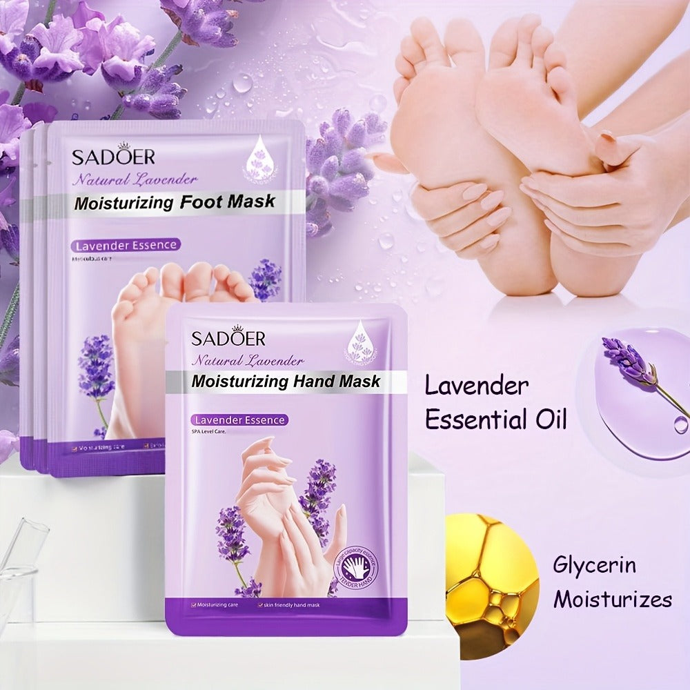 Hand and Foot Mask Set 12pcs Lavender Moisturizing – Deep Hydrating Gloves & Socks for Dry Cracked Skin, Non-Greasy Moisture 