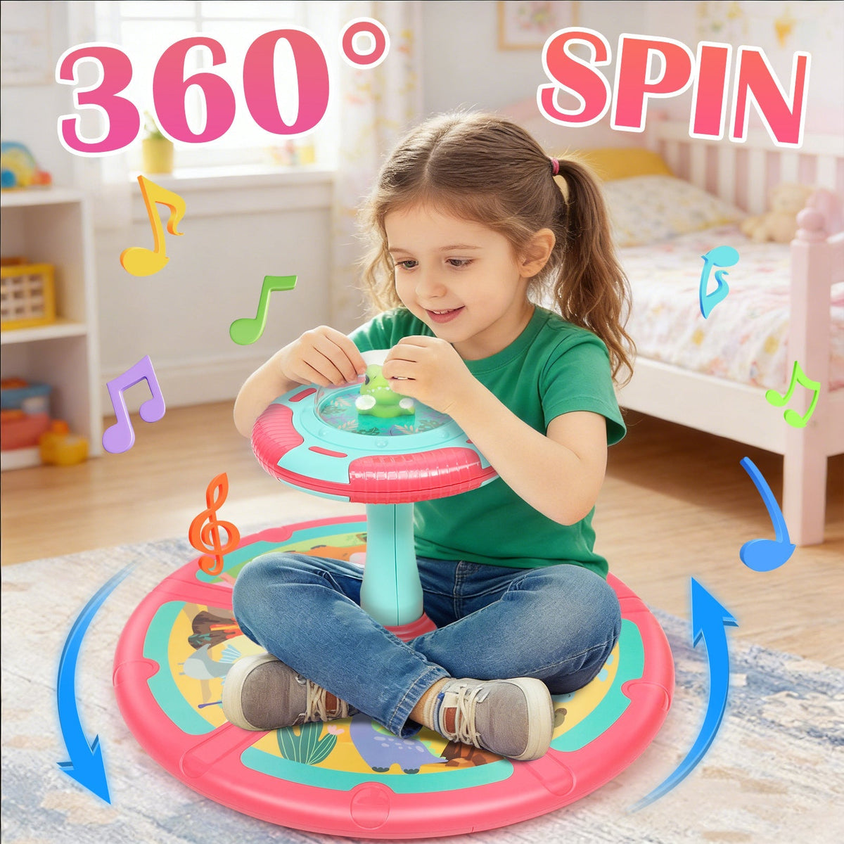 Dinosaur Spin Seat Toy for Toddlers 18 Months+, 360° Sit and Spin with Music, Indoor Interactive Sensory Balance Toy — image 