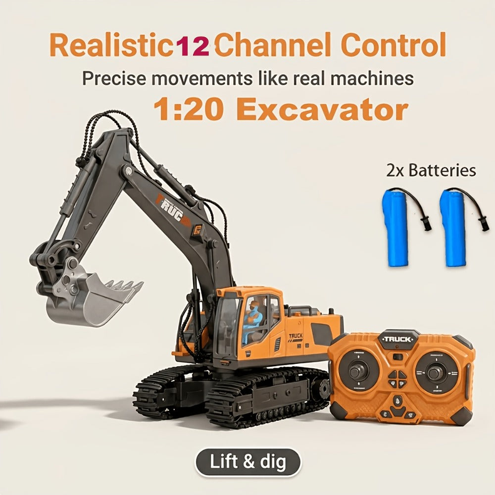 RC Construction Truck Toy 1:24 Scale Alloy Bulldozer Dump Truck & Excavator, 11-Channel Remote Control with Forward — image 7