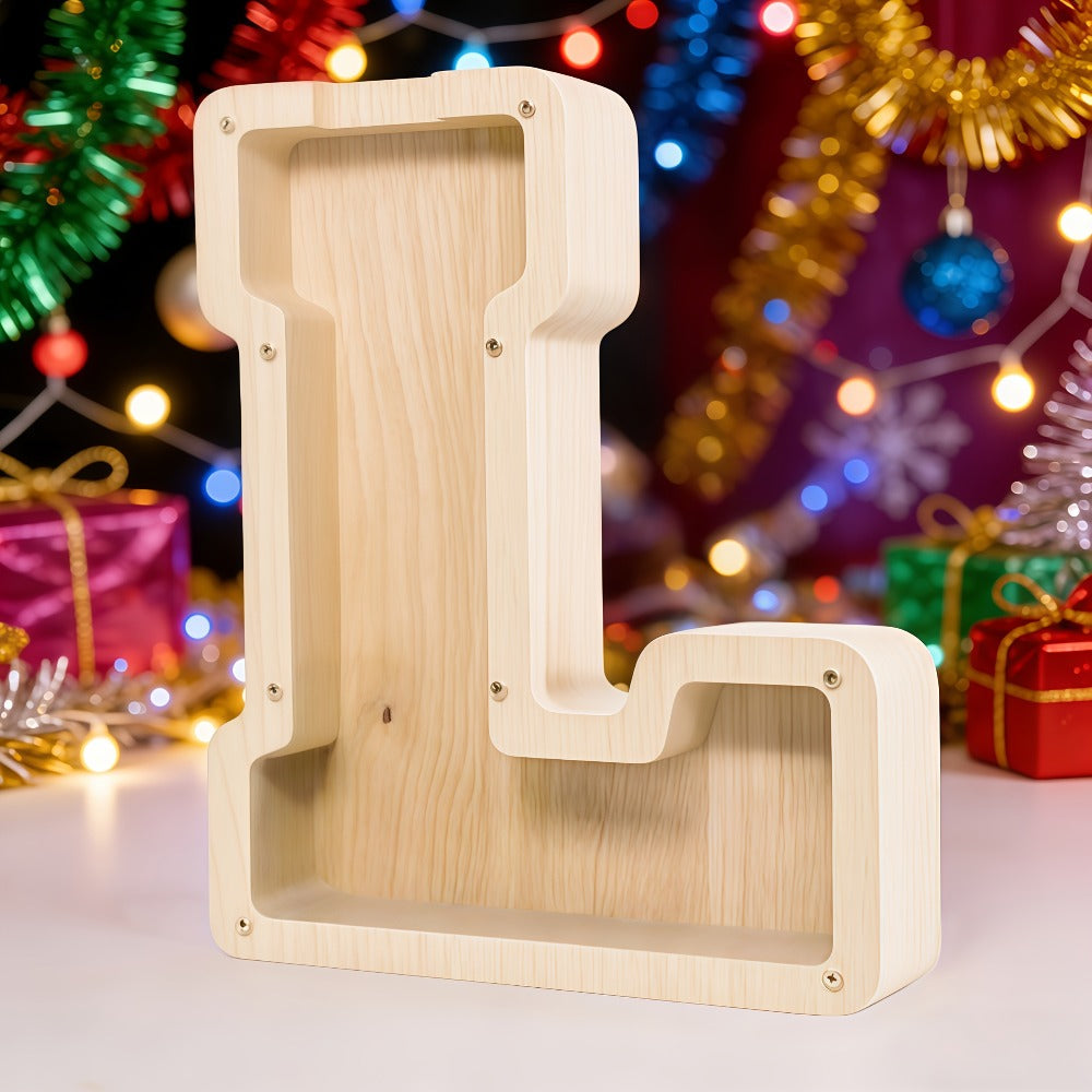Alphabet Letter Piggy Bank A-Z Wooden Coin Bank Large Capacity Transparent – Personalized Savings Box for Kids | Back to Scho