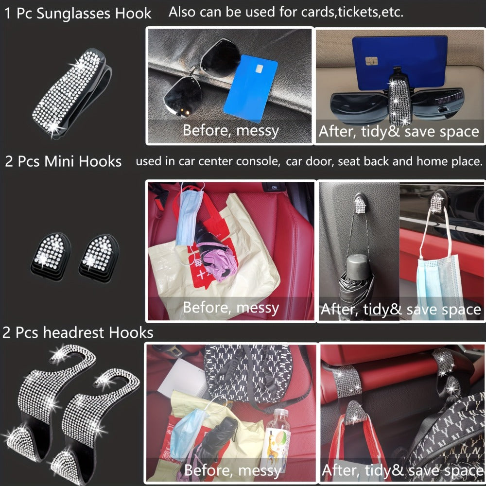 30-Piece Bling Car Interior Accessories Set with 15-Inch Steering Wheel Cover, Seat Belt Pads and Trim — image 12