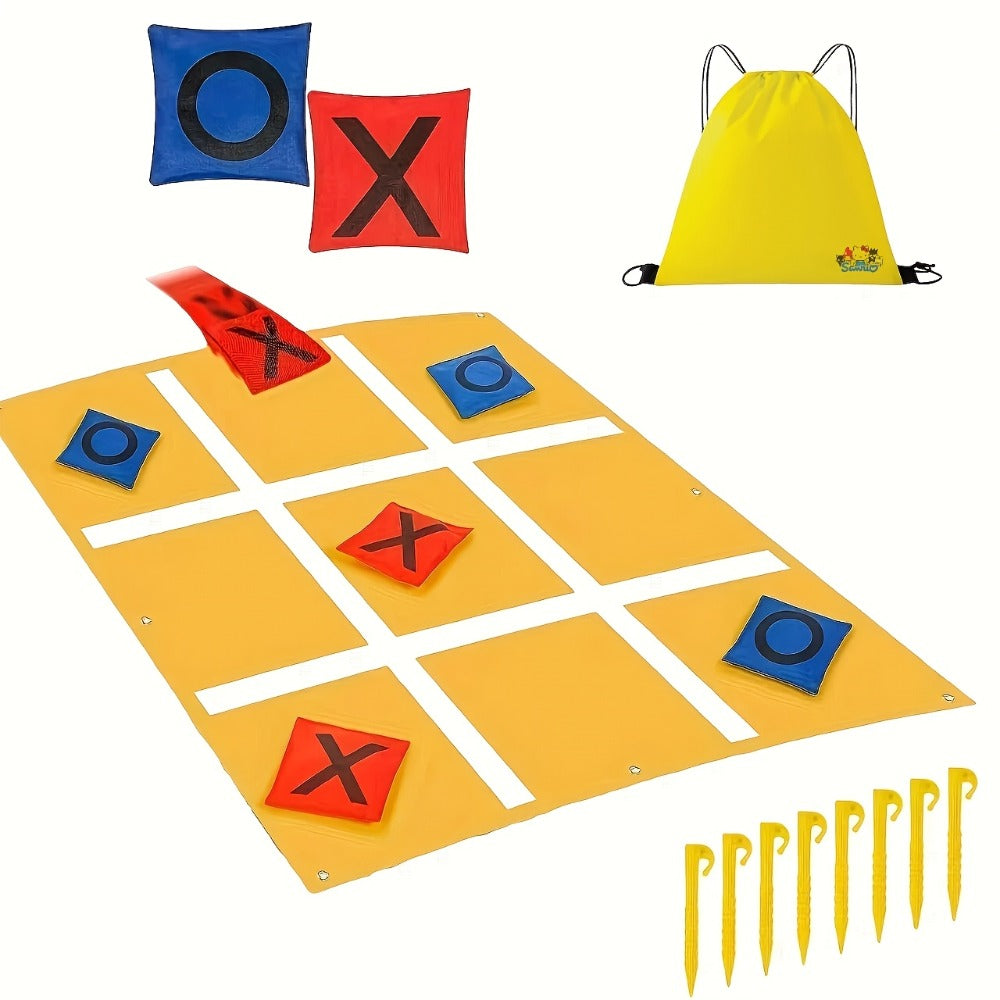 Giant Tic Tac Toe Bean Bag Toss Game Set Outdoor Lawn Game with 4.92ft Cloth 10 Bean Bags Ground Nails for Home and Salon Man