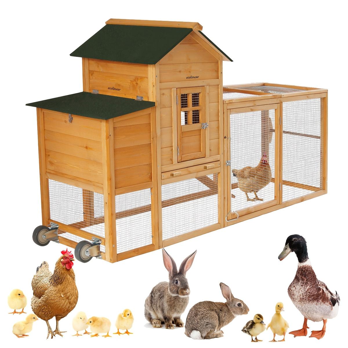 Chicken Coop with Run Large Outdoor Wooden Hen House 82 Inch Walk-in Poultry Cage for 2-4 Chickens Ducks for Garden, Patio an