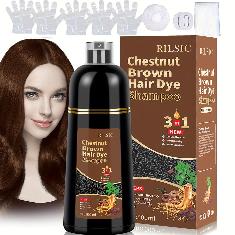 RILSIC 3-in-1 Gray Hair Color Shampoo with Plant Squalene – 100% Gray Coverage Wash & Condition Instant Results, No Mix No Am