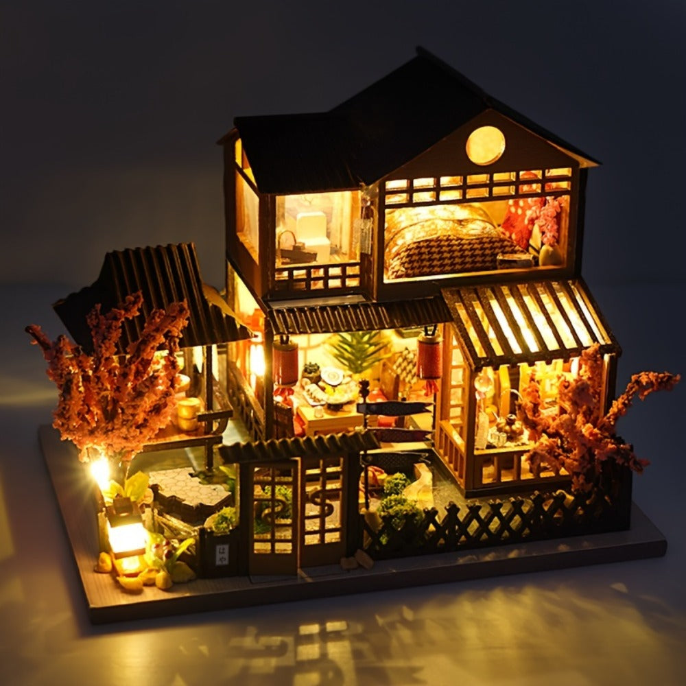 DIY Miniature Dollhouse Kit Sakura Garden Japanese Style, Wooden Tiny House with Tatami Flooring & Furniture — image 2