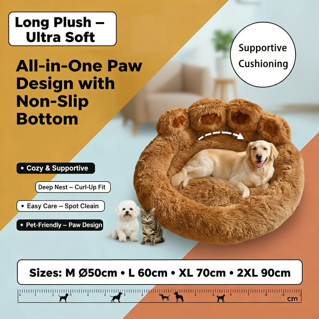 Bear-Paw Round Plush Pet Bed in Coffee, Pink or Gray with Four Weight-Labeled Size Options — image 6