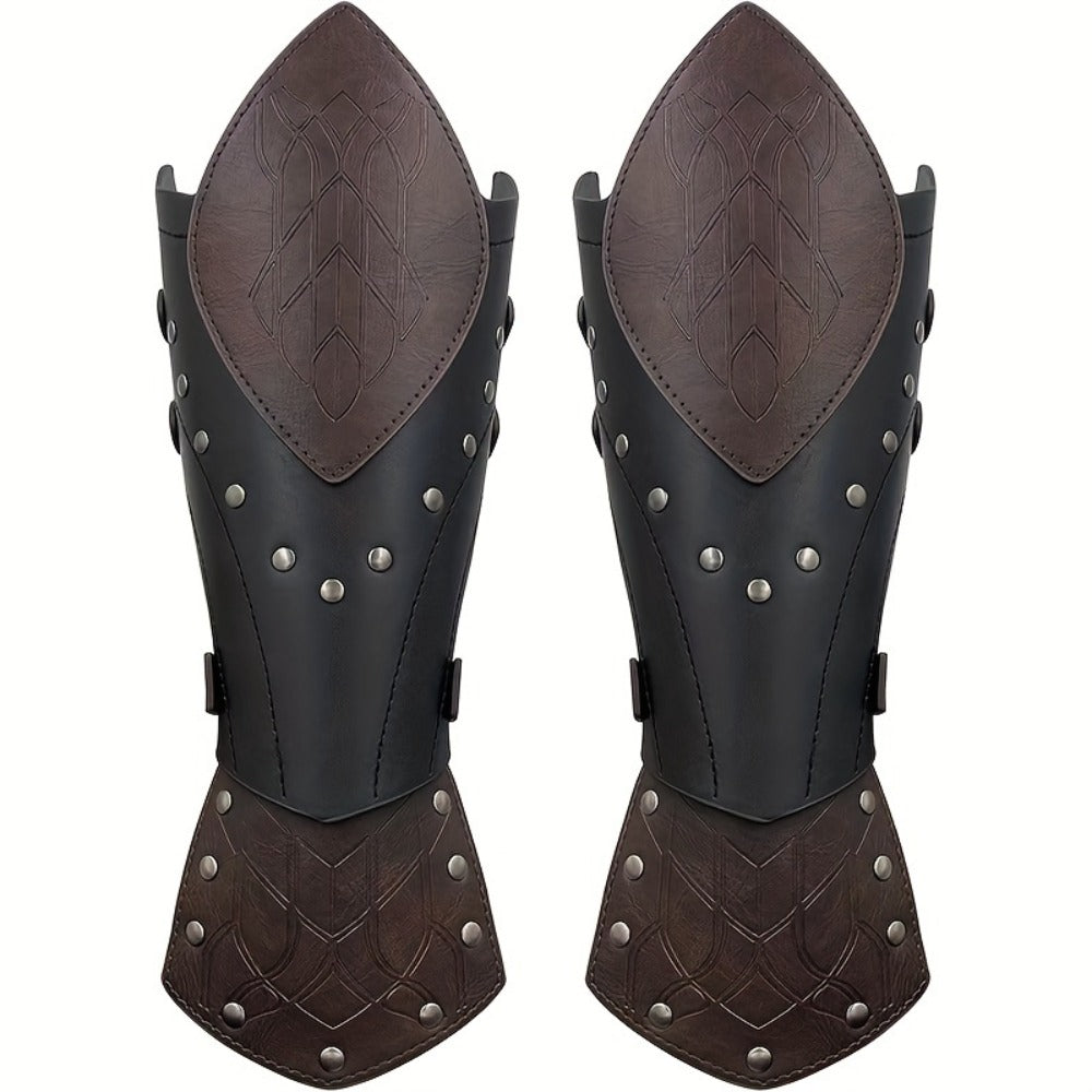 Costume Accessories 2-Piece Embossed Faux Leather Arm Guards with Buckle Straps in Black for Themed Events — image 4