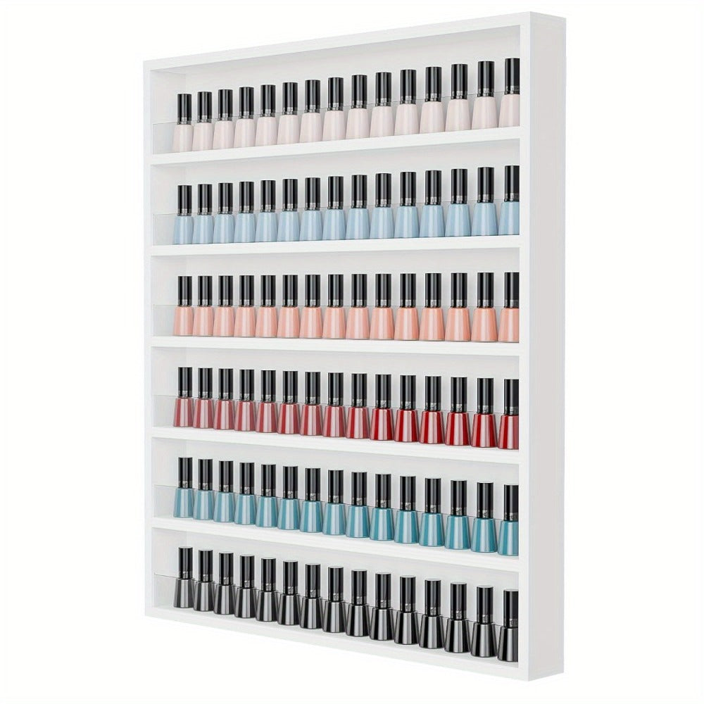 Wall Mount Nail Polish Rack 6 Tier Holds 120 Bottles with Acrylic Baffles – Large Nail Varnish Display Shelf Organizer for Sa