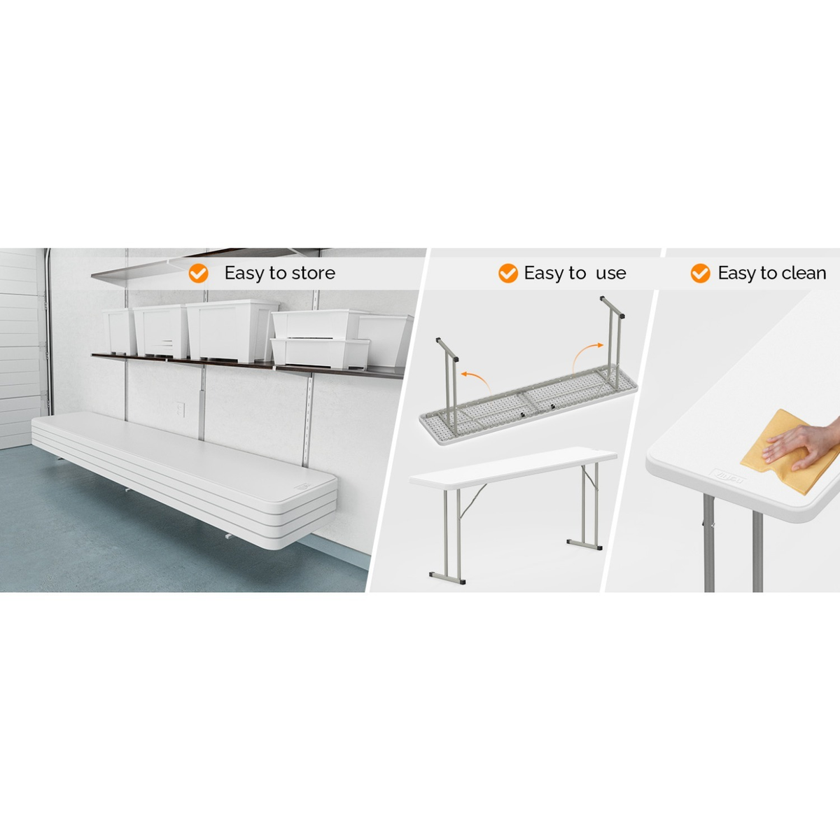 Narrow White 6-Foot Portable Folding Table with Rectangular Top and Folding Gray Leg Frame — image 17