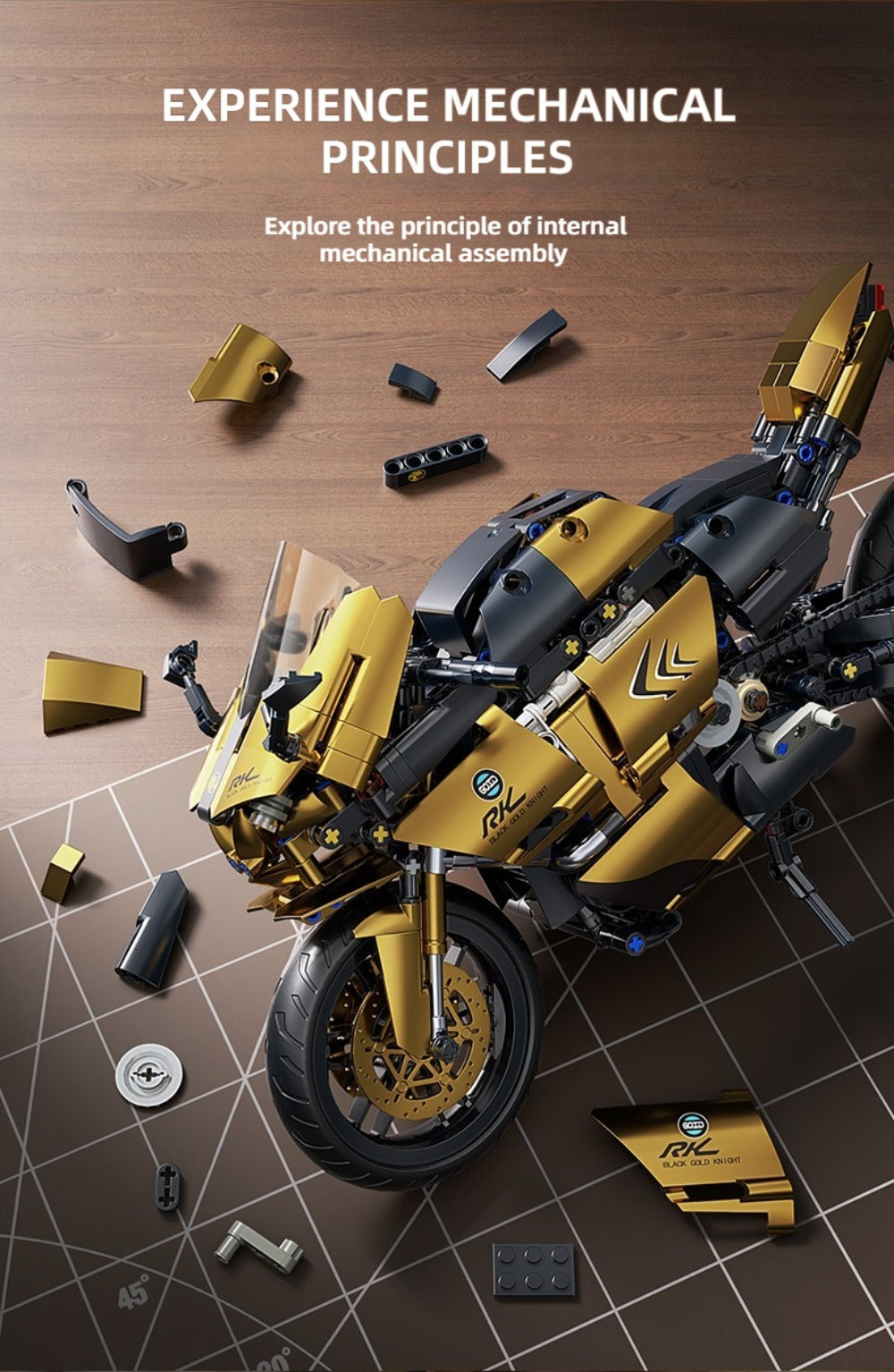 1000PCS Motorcycle Building Blocks 1:10 Scale DIY Black & Gold Motorbike Model Kit – Adult Collector Display Ornament — image