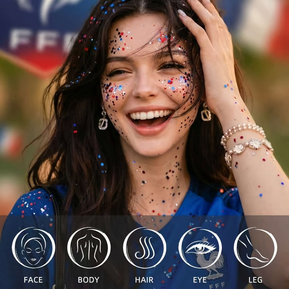 Glitter Makeup Stick Red & Blue Multi-Use Glitter Gel for Face Hair & Body – Patriotic American Flag Theme for July 4th Indep