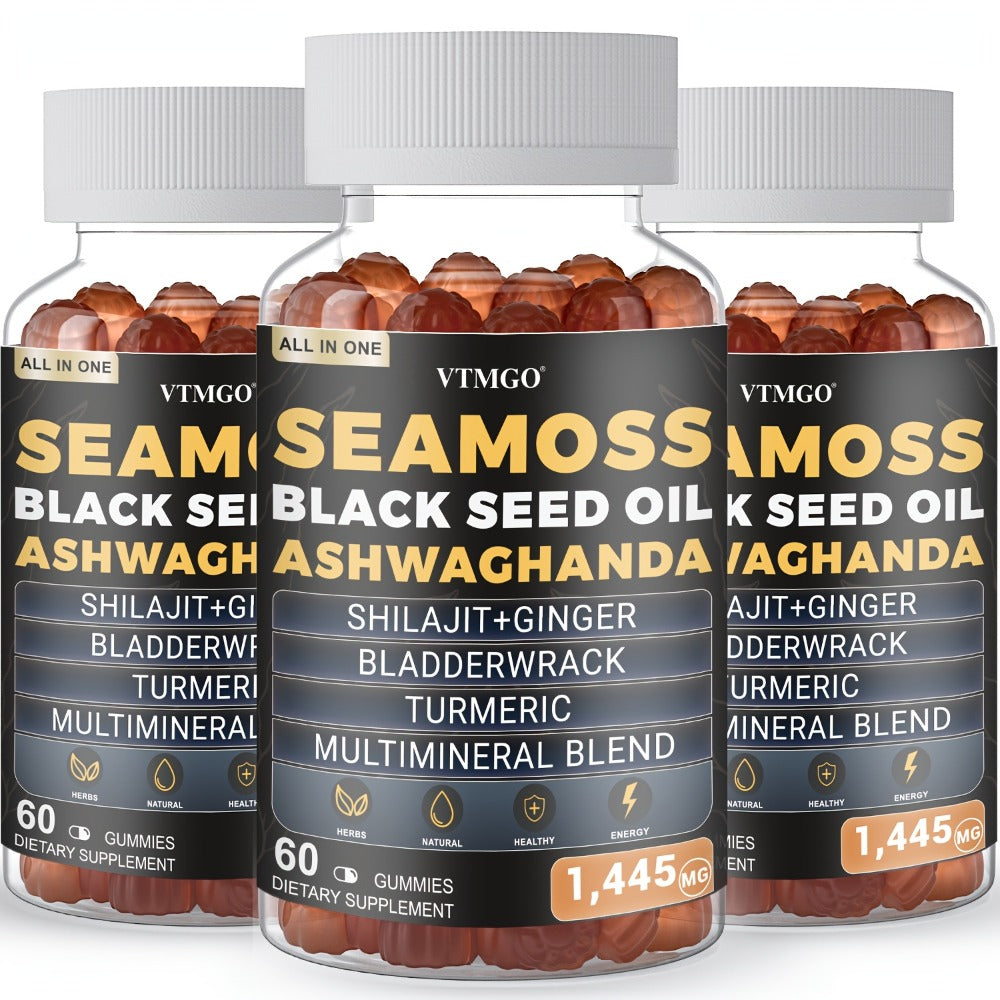 Sea Moss Gummies 1445mg with Shilajit Black Seed Oil Ashwagandha Elderberry Chlorophyll Turmeric Bladderwrack Ginger — image 