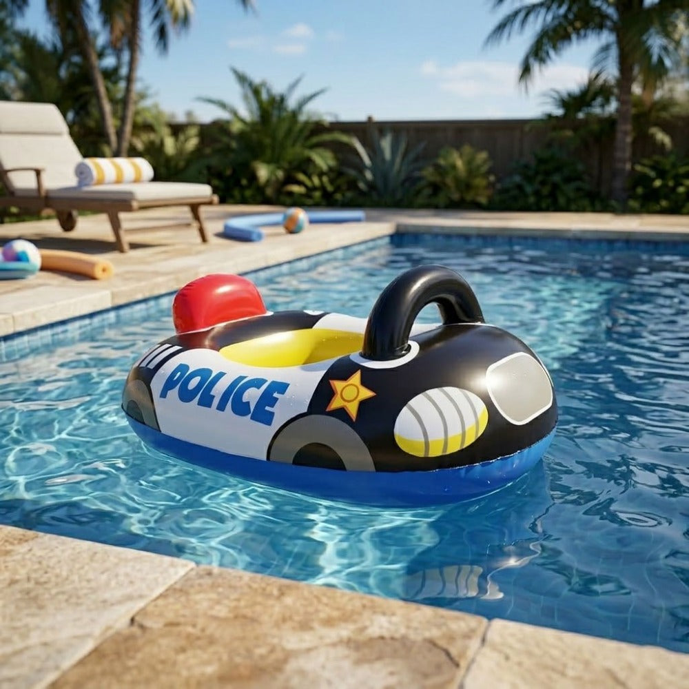 Car-Shaped Inflatable Pool Float with Black Printed Body, Center Opening and Steering-Wheel Detail — image 5
