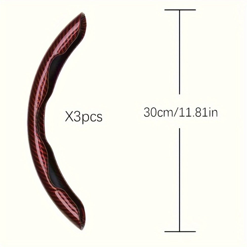 Carbon Fiber Steering Wheel Cover 3pcs – Anti-Skid Segmented Snap-On Protector, High-Grip ABS Resin, Universal Fit, Wood Grai