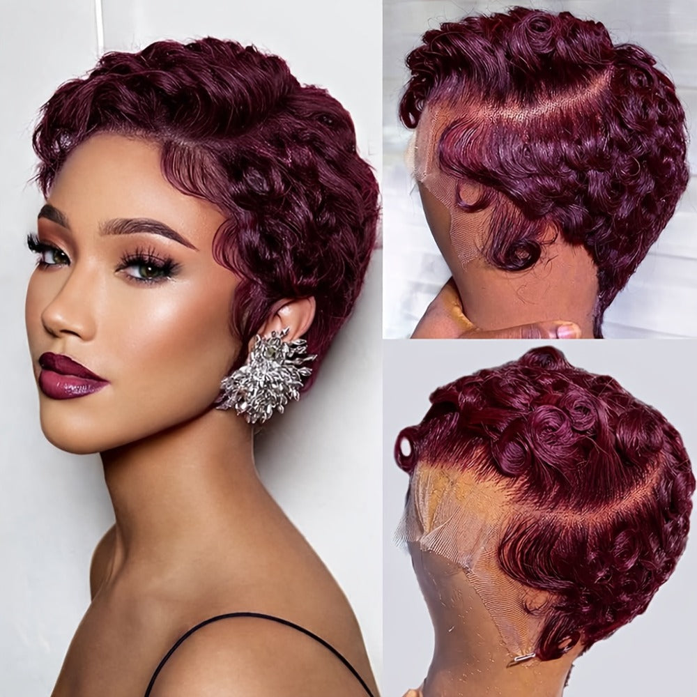 Pixie Cut Wig Human Hair 13x4 HD Lace Front Short Curly Body Wave Loose Deep Wave Finger Wave, for Home, Travel and Salon Hai