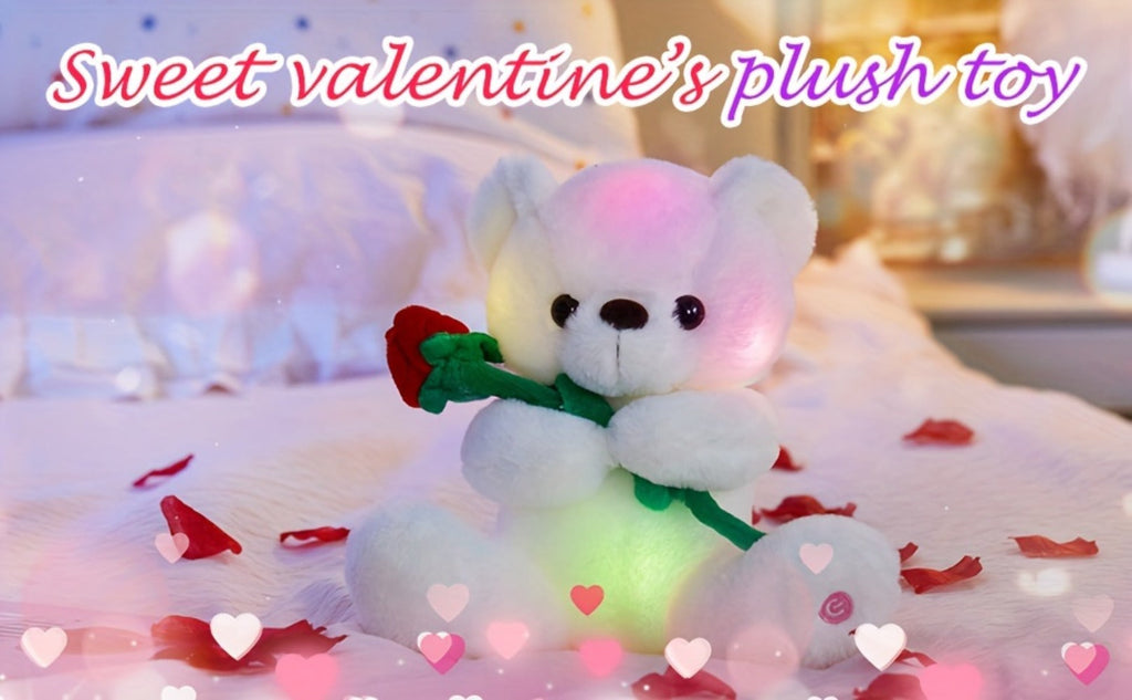 Rose Bear Plush with LED Light Glowing White Bear with Flowers Romantic with the Listed Color, Size or Set Options for Everyd