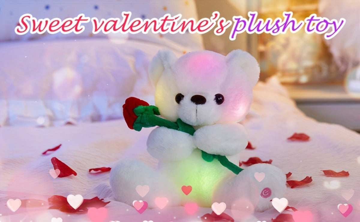 Rose Bear Plush with LED Light Glowing White Bear with Flowers Romantic with the Listed Color, Size or Set Options for Everyd