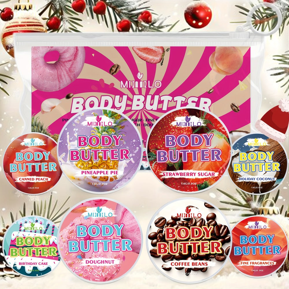 Fruity Body Glaze Set 8 Scents 100g×2 – Pineapple Coconut Strawberry Coffee Peach Doughnut Birthday Cake Non-Greasy All-Day M