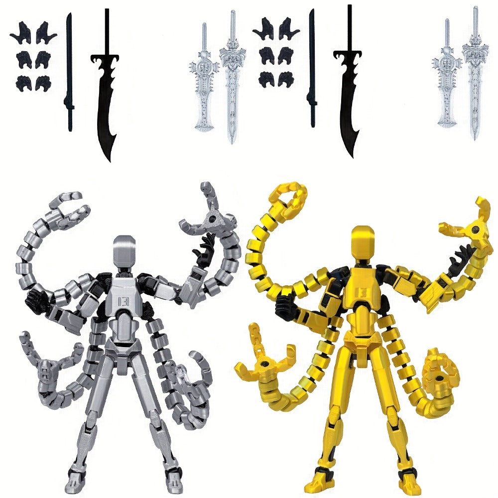 2pcs T13 Multi-Joint Action Figure Robot Set – 3D Printed Articulated Nova T-13 Mobile Robot Doll Desktop Decoration Game Ent